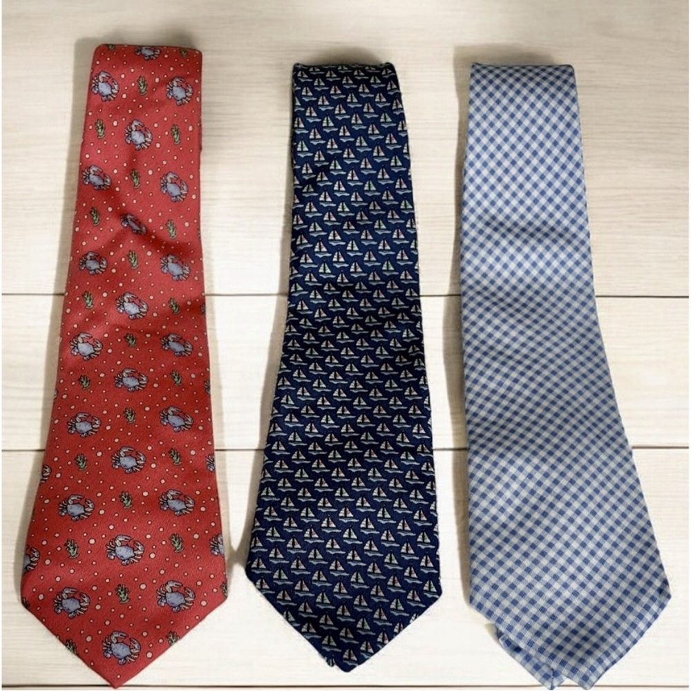 Lot of 3 Vineyard Vines Boy’s Ties - Coral Crabs, Blue, and Light Blue